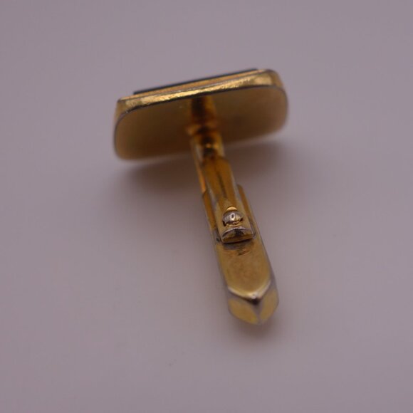 Gold Color Rectangle Cuff Links with Black Stone - Picture 10 of 12